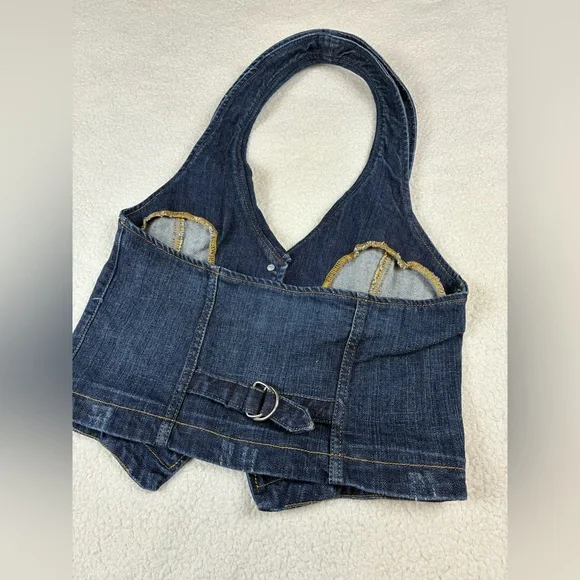 Y2K Forever 21 Denim Halter Crop Top Vest Size Small - Picture 3 of 11